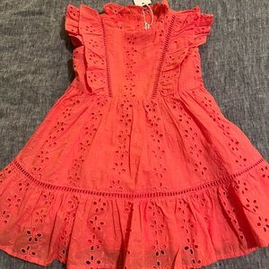 NWT Janie and Jack Baby Girl eyelet coral dress 12-18 months